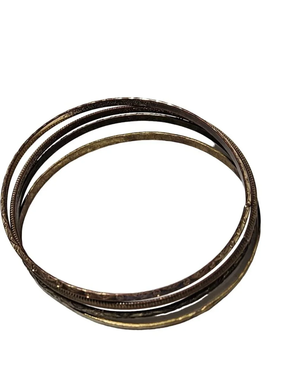 Vintage Bangle Bracelets Gold Tone Etched Design Fashion Jewelry Women Set of 4
